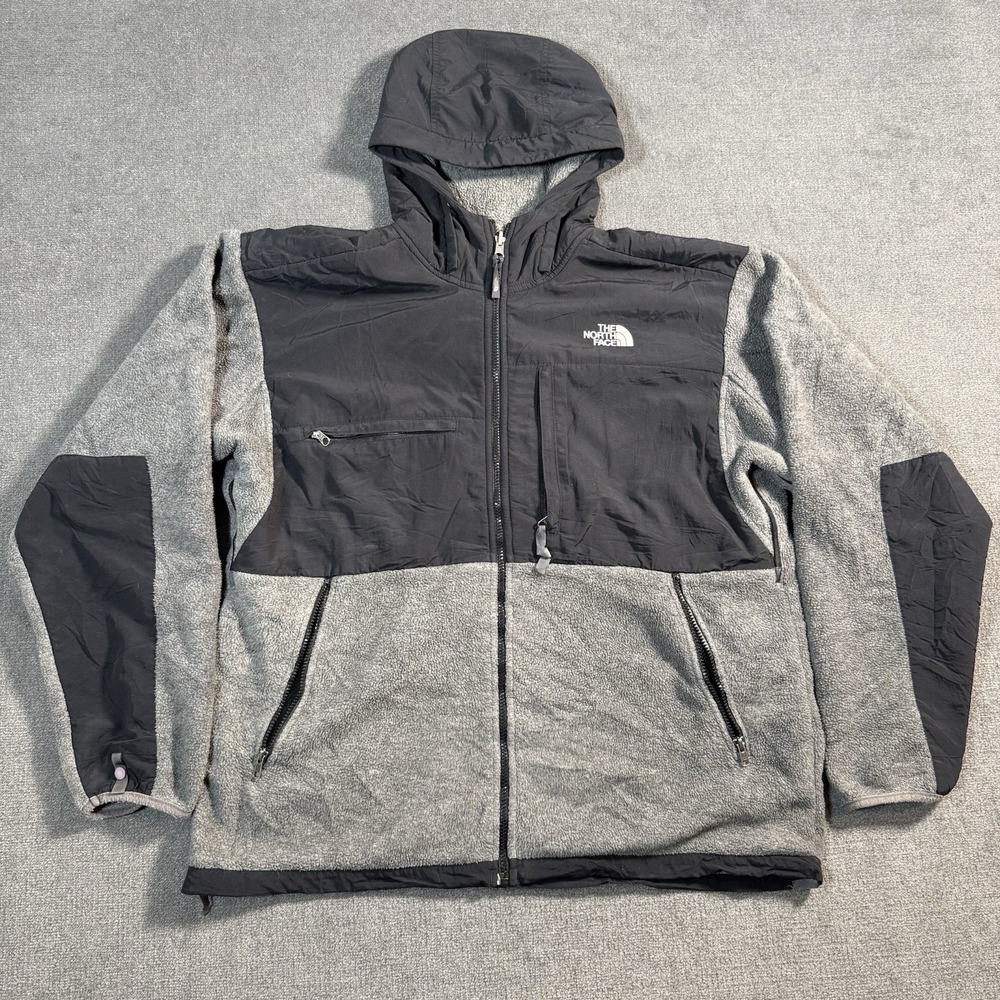 The North Face Polartec Denali Fleece Hooded Jacket Men's Size XLarge Black/Gray